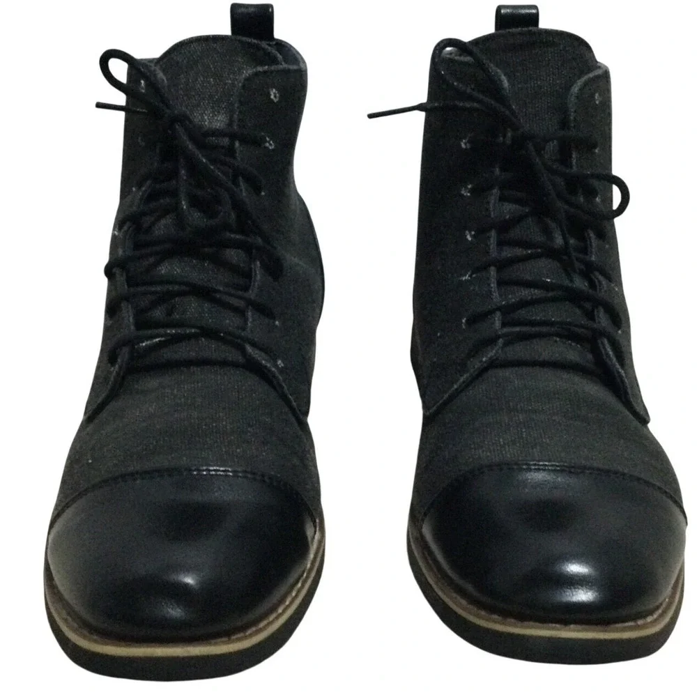 Mens Black Canvas Leather Cap Toe‎ Lace Up Ankle Boots Size 43